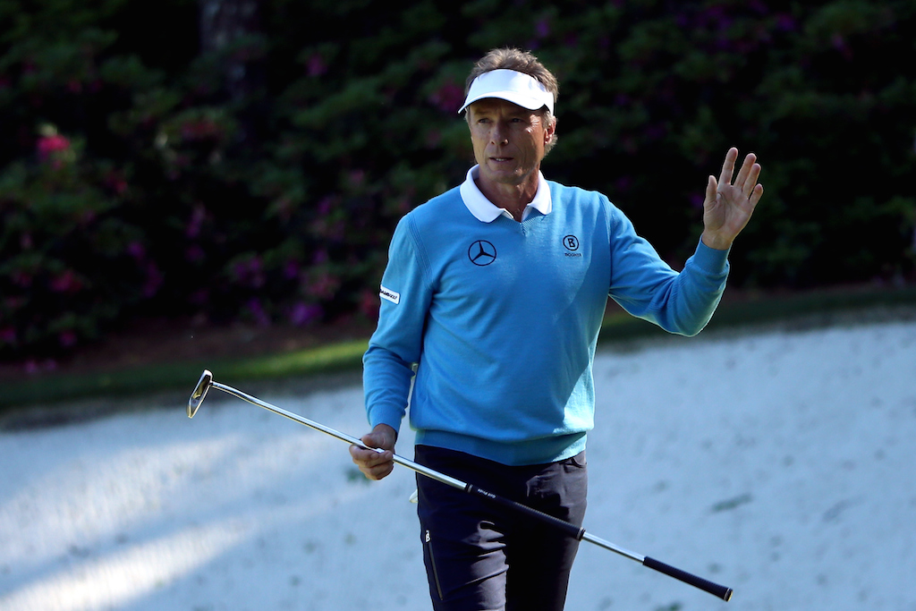 Bernhard Langer reacts to a birdie during the 2016 Masters. |  Andrew Redington/Getty Images