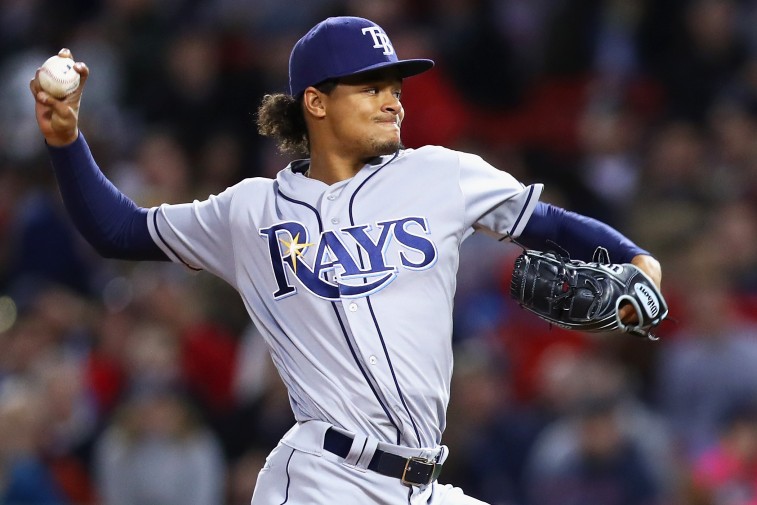 BOSTON, MA - APRIL 20: Chris Archer #22 of the Tampa Bay Rays pitches against the Boston Red Sox during the fourth inning at Fenway Park on April 20, 2016 in Boston, Massachusetts.