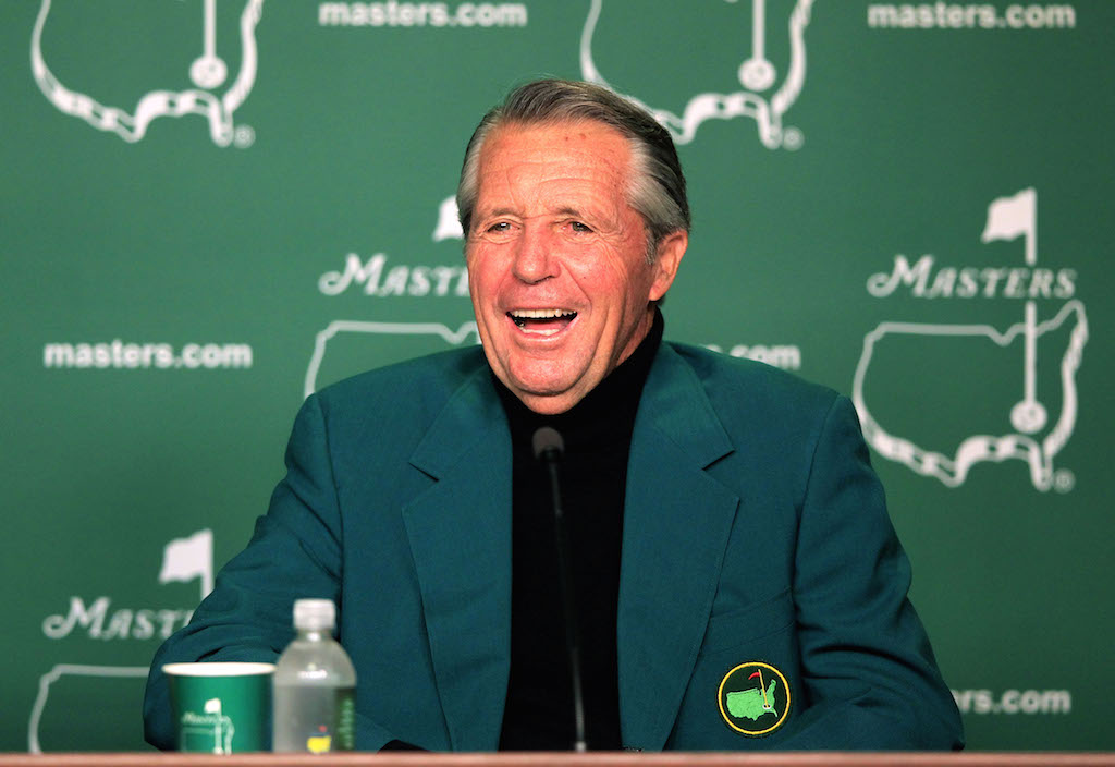 Gary Player talks to the media.