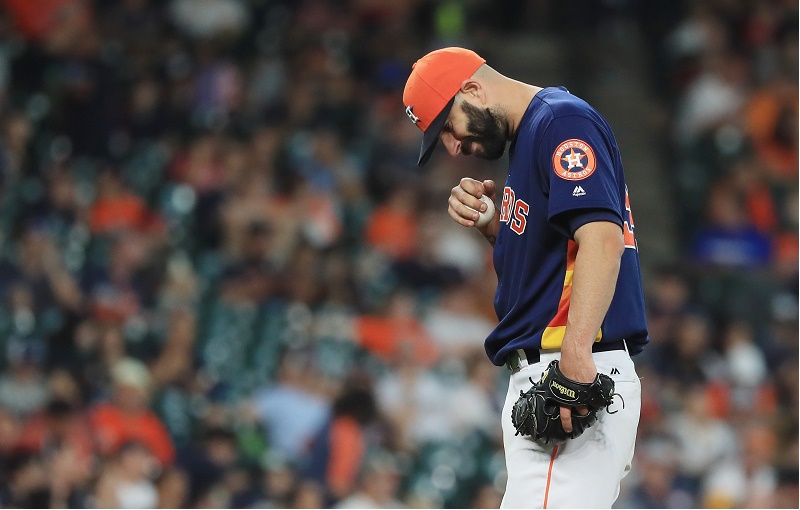 Mike Fiers of the Houston Astros at Minute Maid Park on April 17, 2016 in Houston, Texas. *** Local Caption *** Mike Fiers