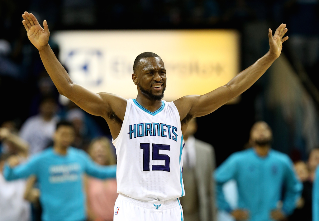 Kemba Walker reacts to the crowd.