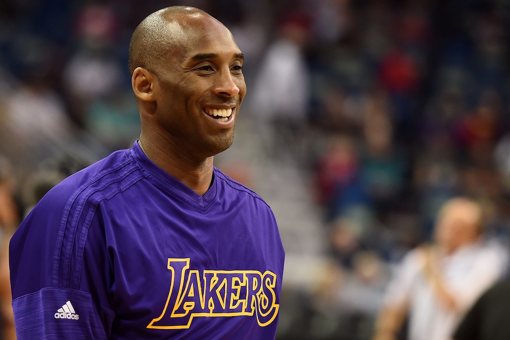 Kobe Bryant warms up prior to a game against the Pelicans.