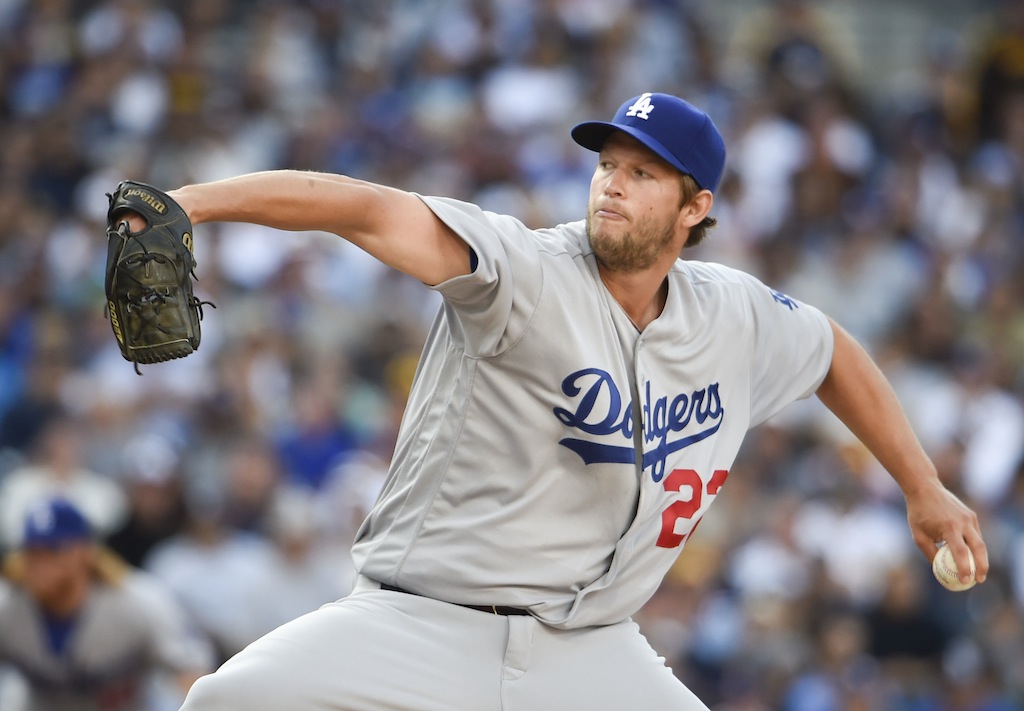 Clayton Kershaw pitches against the Padres. 