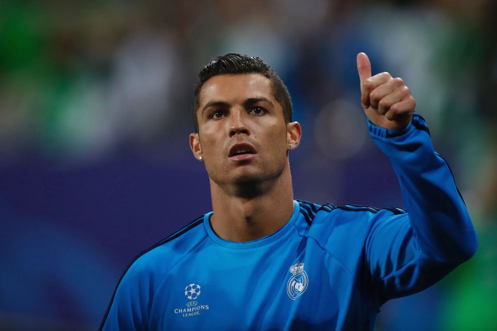 Cristiano Ronaldo gives the thumbs up during warmups.