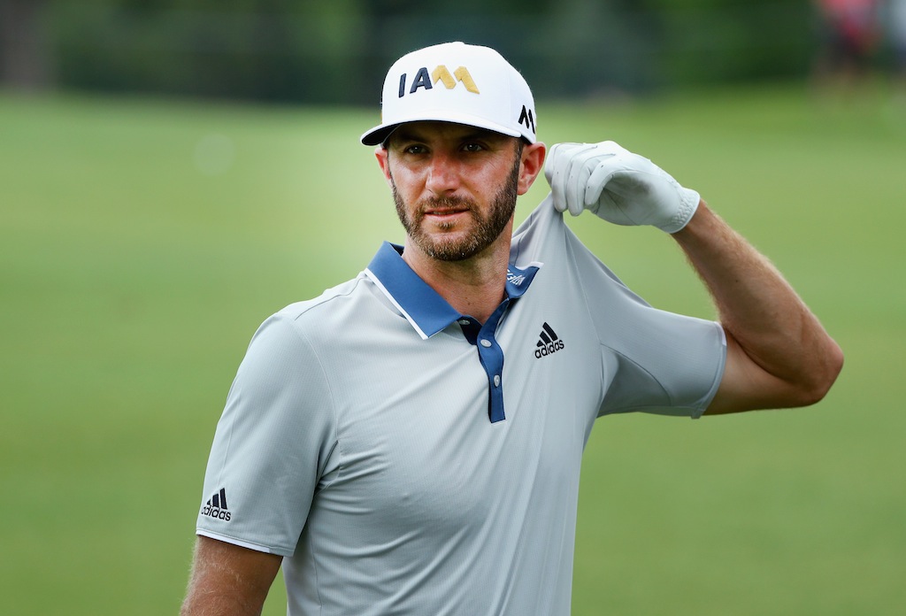 Dustin Johnson looks on during the Final Round at AT&T Byron Nelson. 