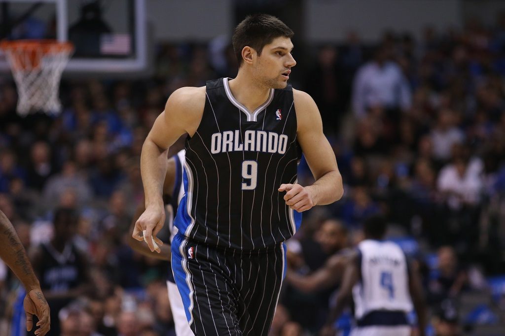 DALLAS, TX - FEBRUARY 20: Nikola Vucevic #9 of the Orlando Magic at American Airlines Center on February 20, 2013 in Dallas, Texas. NOTE TO USER: User expressly acknowledges and agrees that, by downloading and or using this photograph, User is consenting to the terms and conditions of the Getty Images License Agreement. (Photo by Ronald Martinez/Getty Images)