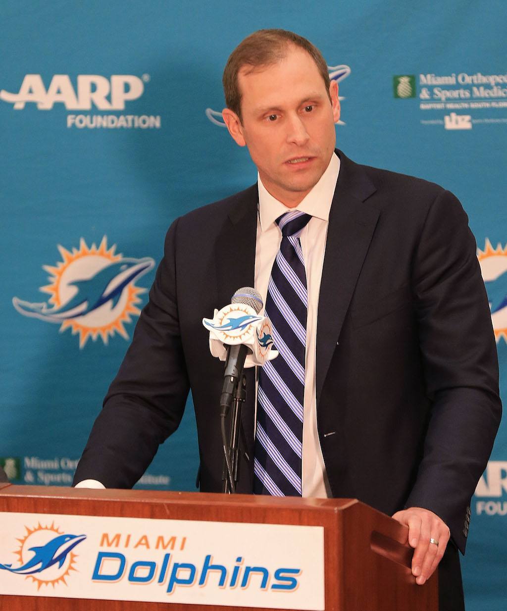 DAVIE, FL - JANUARY 09: The Miami Dolphins announce Adam Gase as their new head coach at Sunlife Stadium on January 9, 2016 in Davie, Florida. (Photo by Mike Ehrmann/Getty Images)