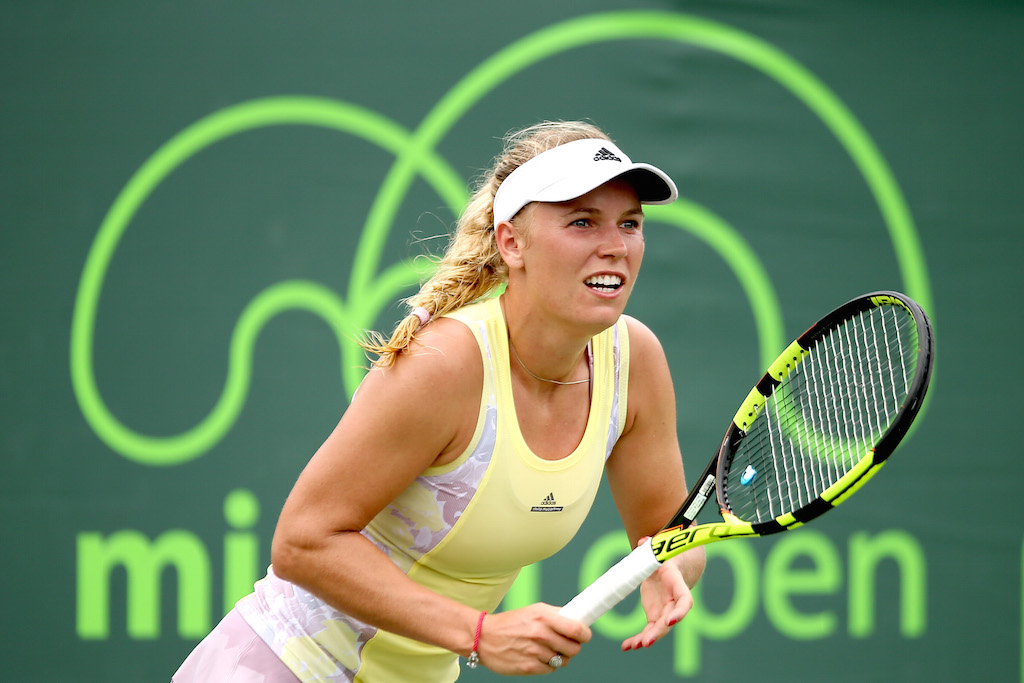 Caroline Wozniacki competes in the Miami Open