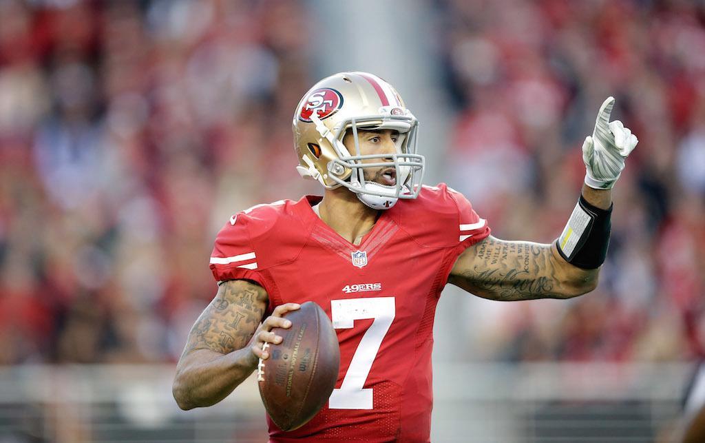 Colin Kaepernick looks for a target.