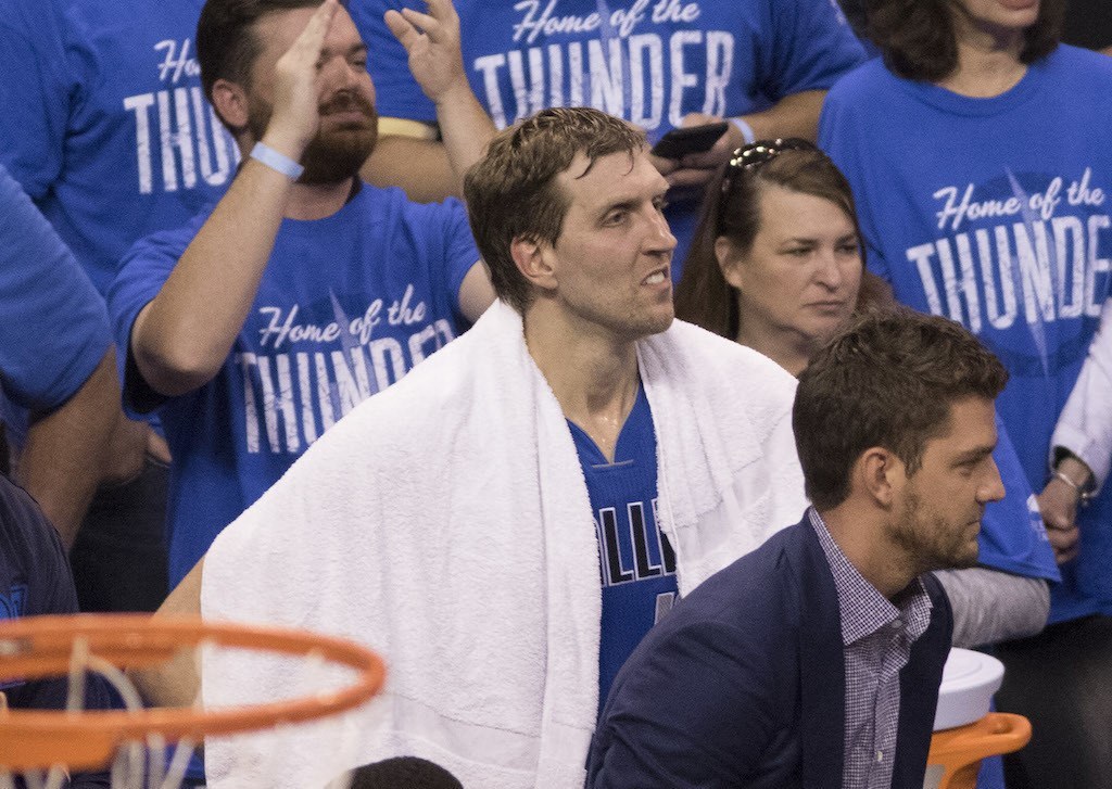 Dirk Nowitzki looks on as the Mavs' season comes to an end.