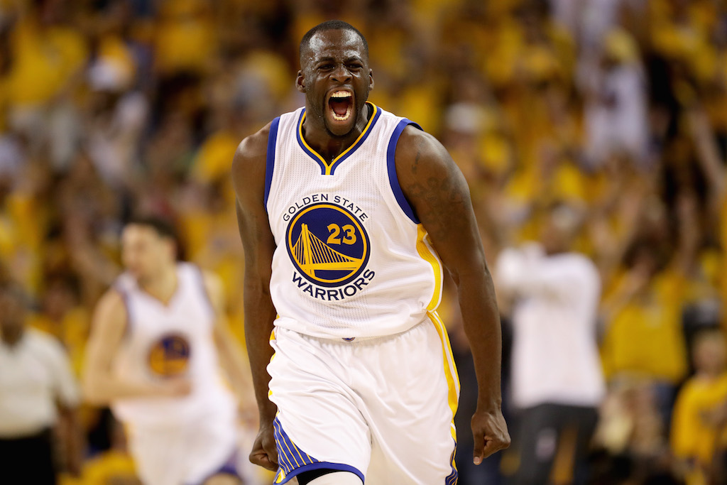 Draymond Green shouts during a game while playing for the Golden State Warriors