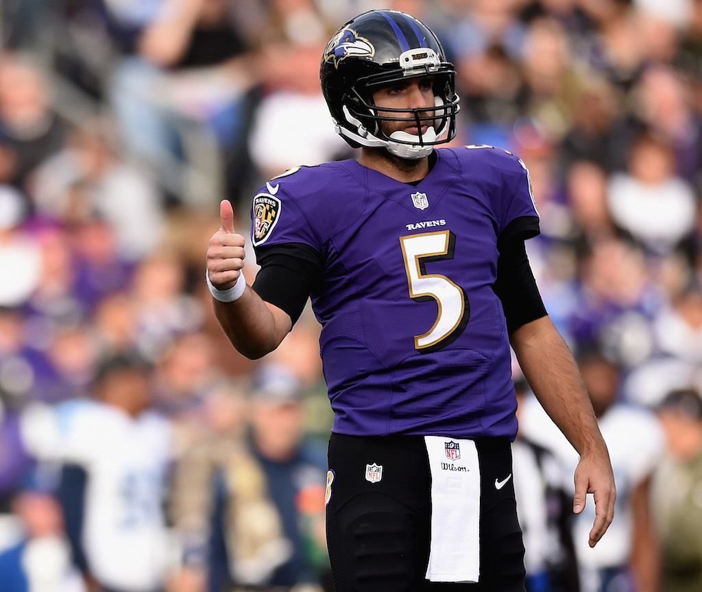 Joe Flacco gives the thumbs up.