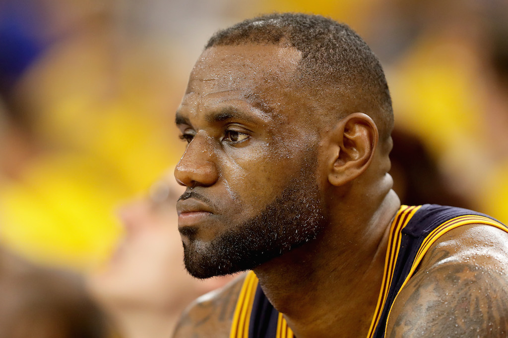 LeBron James looks defeated during Game 2 of the 2016 NBA Finals. | Ezra Shaw/Getty Images