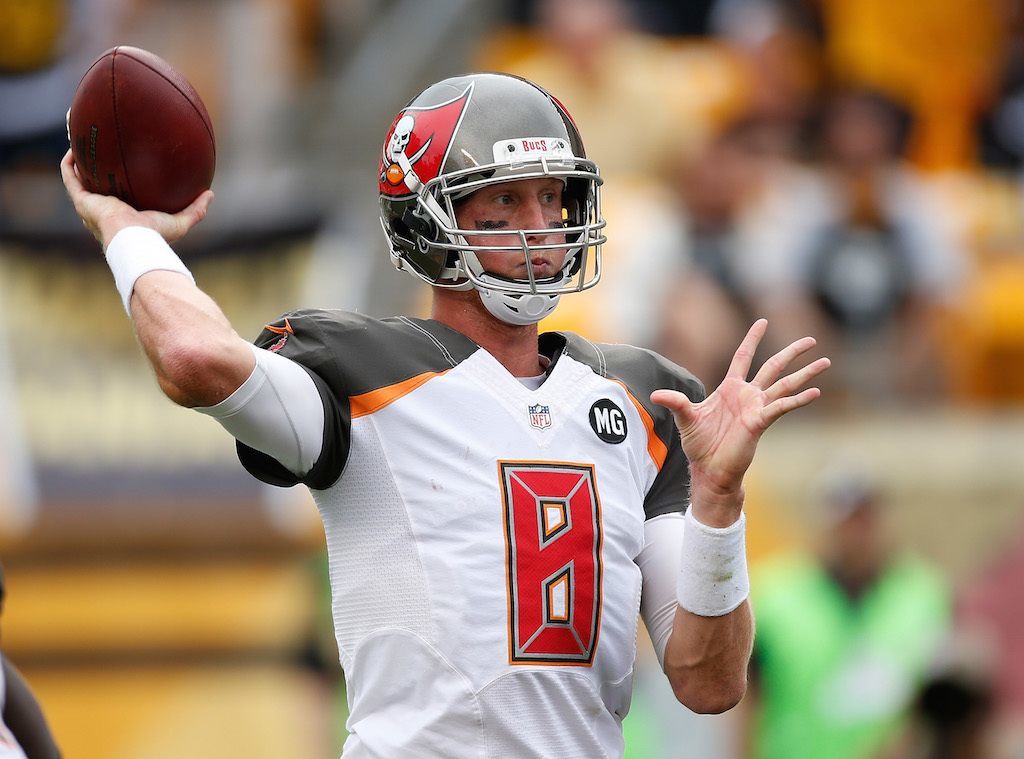 Mike Glennon, now with the Chicago Bears, throws a pass.