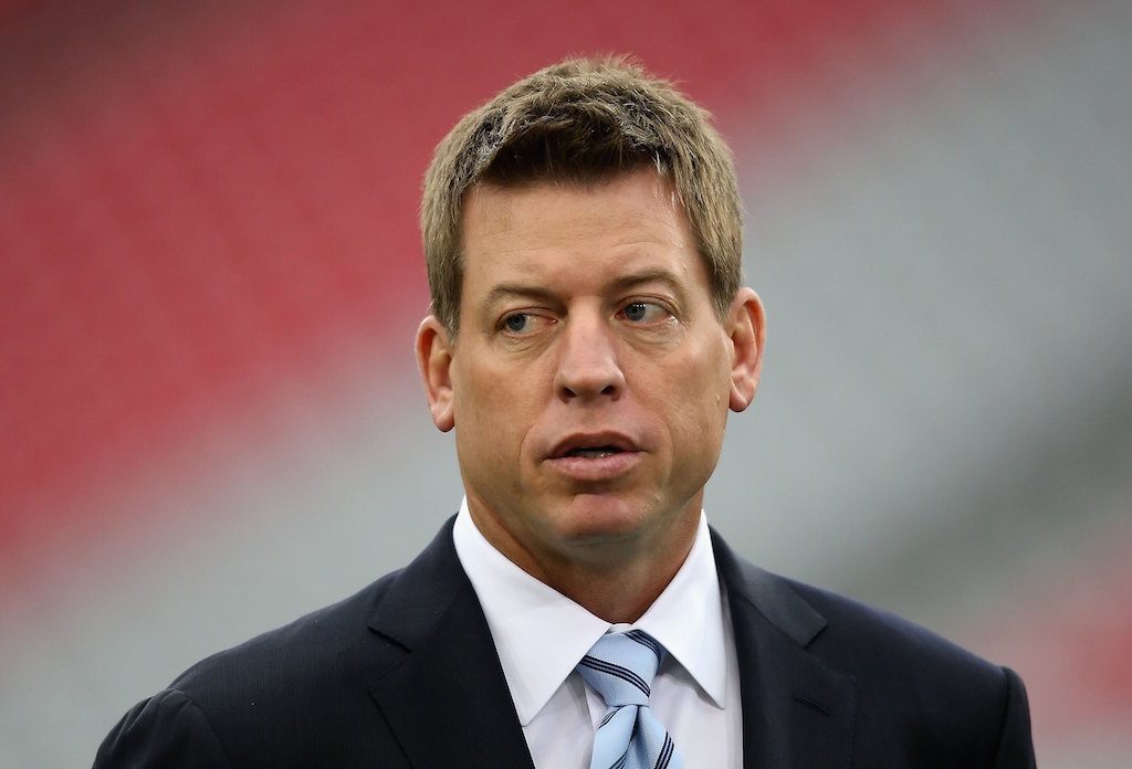 Troy Aikman looks grim on the sidelines.