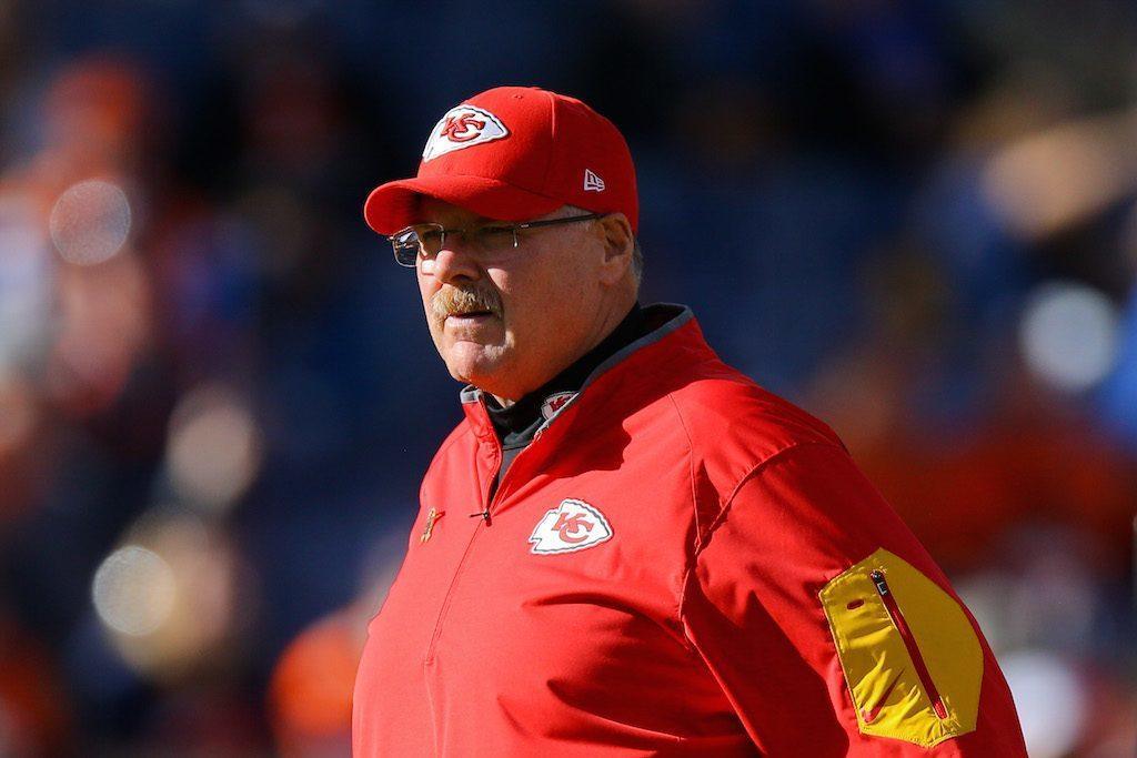 Head coach of the Kansas City Chiefs, Andy Reid, looks on from the sidelines