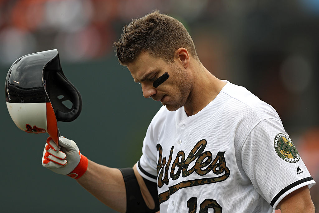 Chris Davis of the Baltimore Orioles looks on after grounding out against the Boston Red Sox.