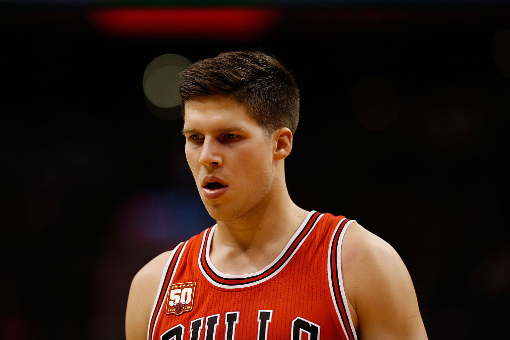 Doug McDermott of the Chicago Bulls takes a breather during an NBA game against the Phoenix Suns.