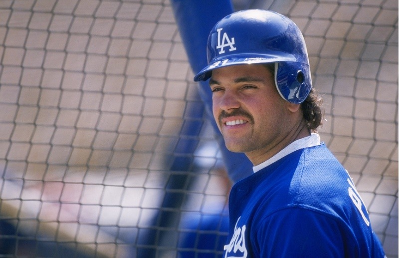 Catcher Mike Piazza of the Los Angeles Dodgers steps up to bat during a game against the Atlanta Braves at Dodger Stadium in Los Angeles, California. The Dodgers won the game 1-0.