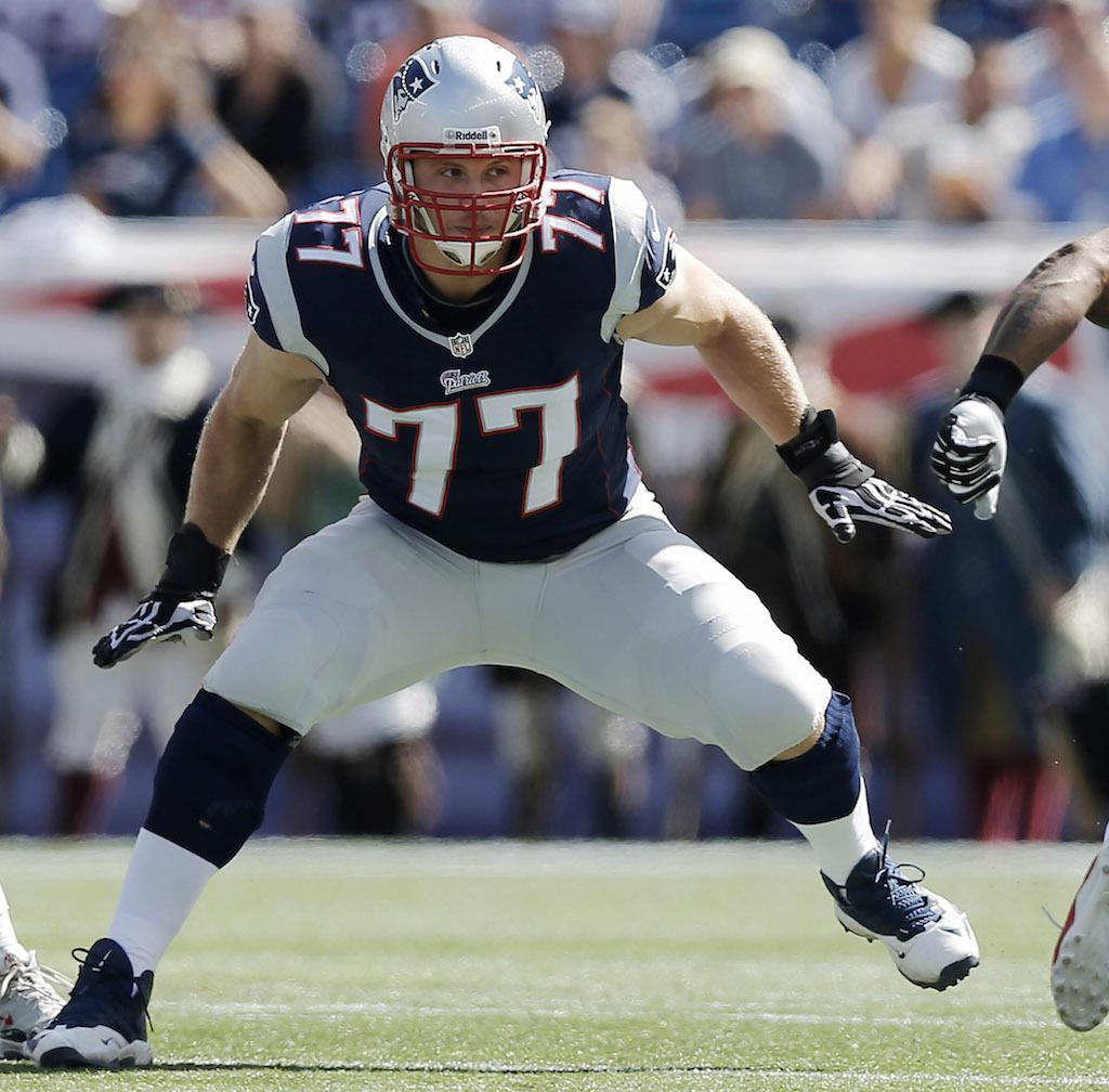 Nate Solder of the New England Patriots sets up in pass protection during a game in 2016. 
