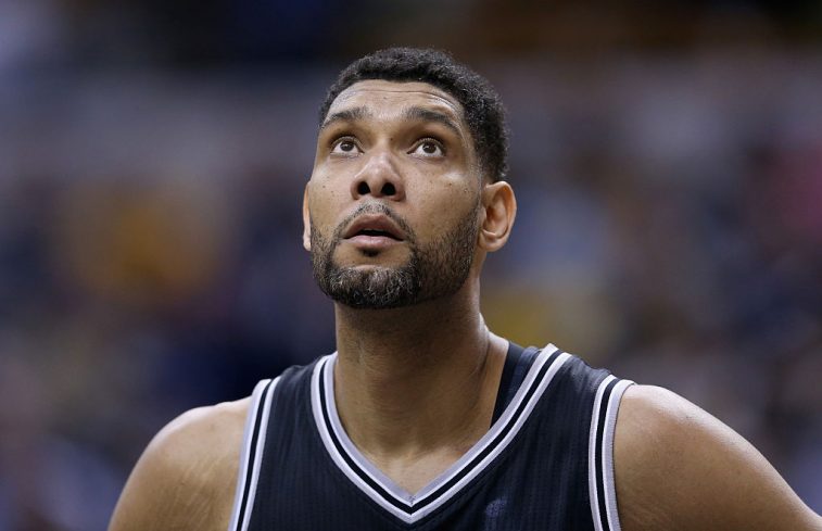 Tim Duncan of the San Antonio Spurs watches the action. 