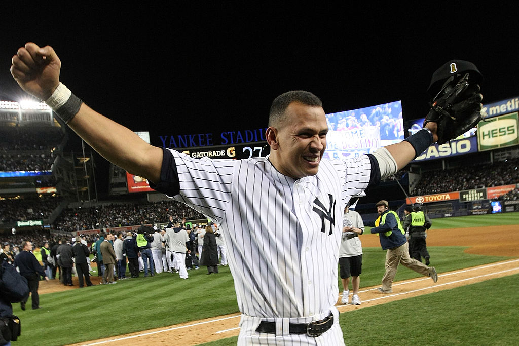 Alex Rodriguez #13 of the New York Yankees celebrates
