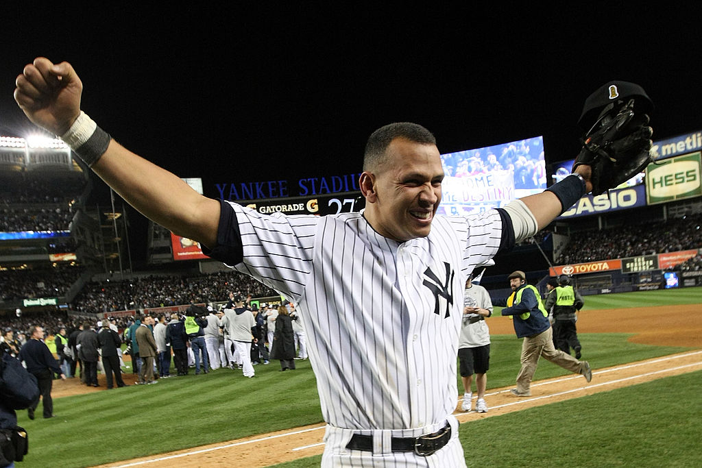 Alex Rodriguez #13 of the New York Yankees celebrates