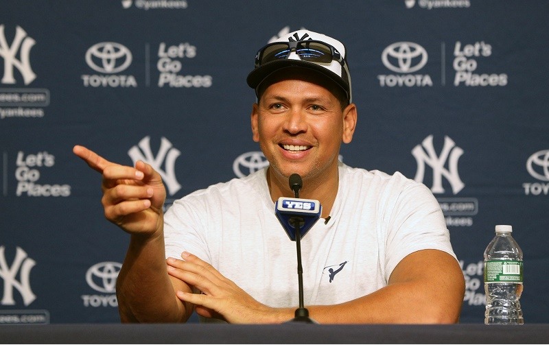 Alex Rodriguez of the New York Yankees speaks at a press conference prior to his last game with the team