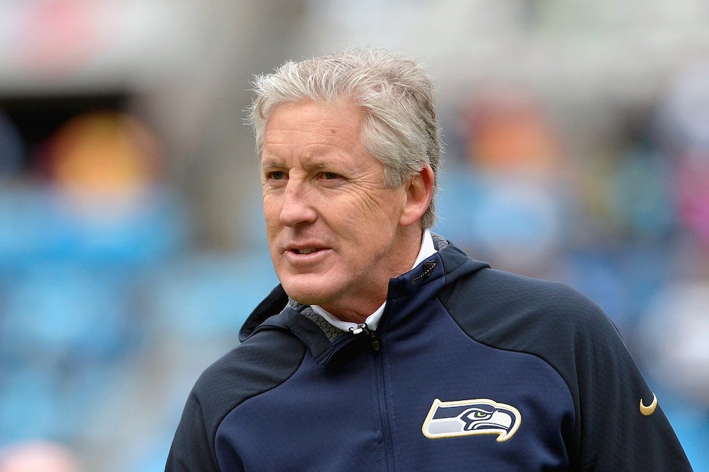 Pete Carroll watches from the sidelines.
