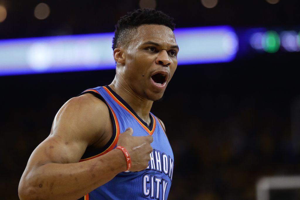 Russell Westbrook shows emotion.