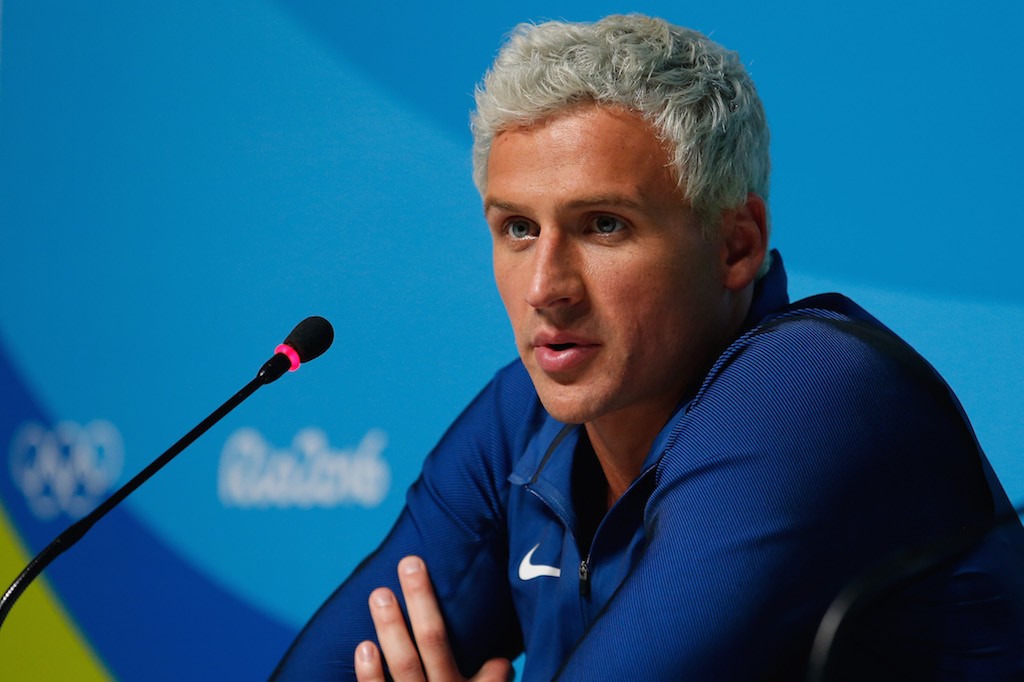 Ryan Lochte speaks to the press at the Rio Olympics | Matt Hazlett/Getty Images