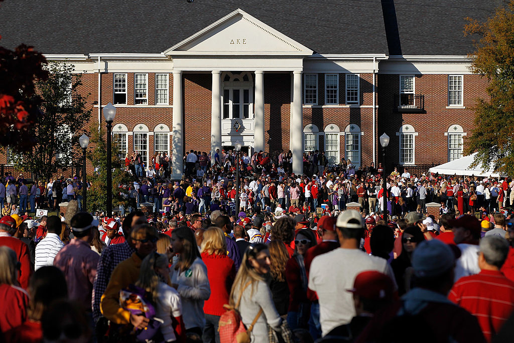 Alabama fans walk around campus before the game.