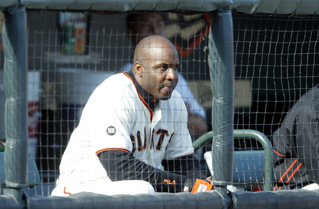 Barry Bonds #25 of the San Francisco Giants looks on as the Marlins beat the Giants 9-5 in the NLDS Game 2 at Pac Bell Park in San Francisco, Ca. | Tom Hauck/Getty Images