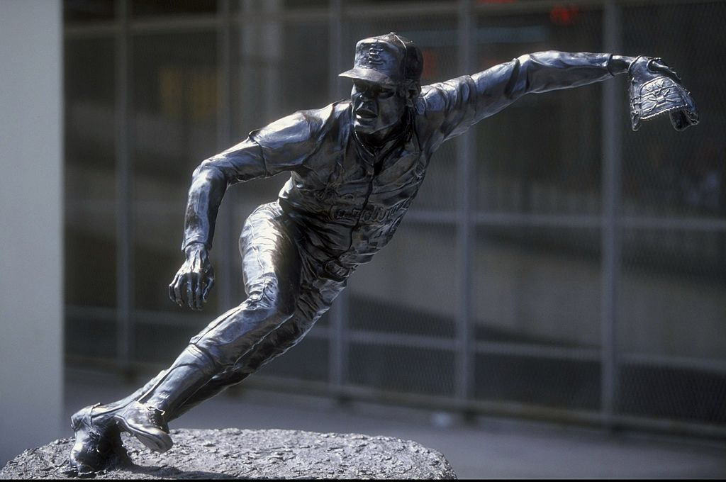 General view of a statue of Bob Gibson