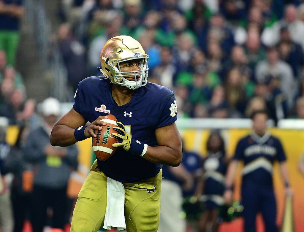 Quarterback DeShone Kizer #14 of the Notre Dame Fighting Irish looks to throw.