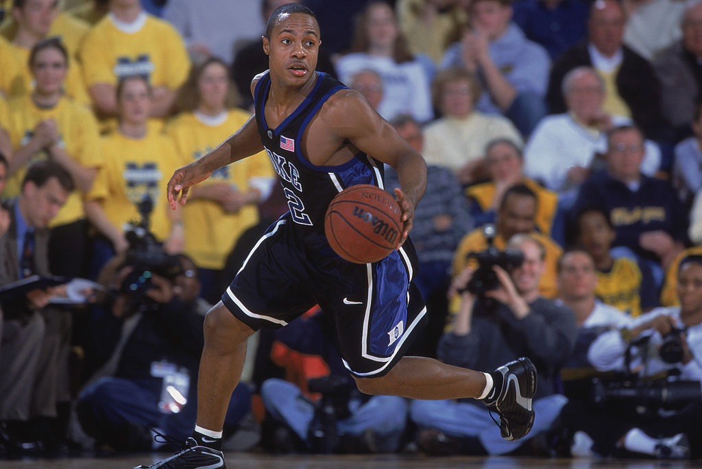 Point guard Jason Williams #22 of the Duke Blue Devils dribbles