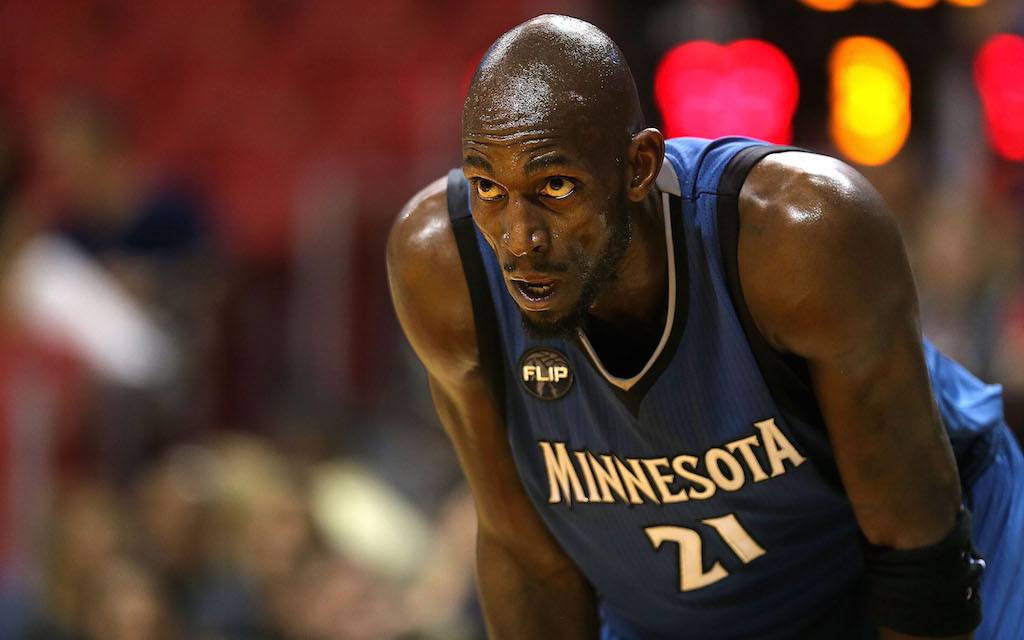 Kevin Garnett takes a breather during a game.