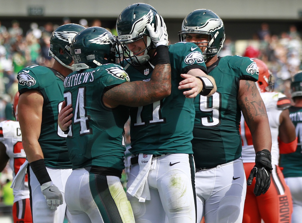 The Eagles celebrate a touchdown.