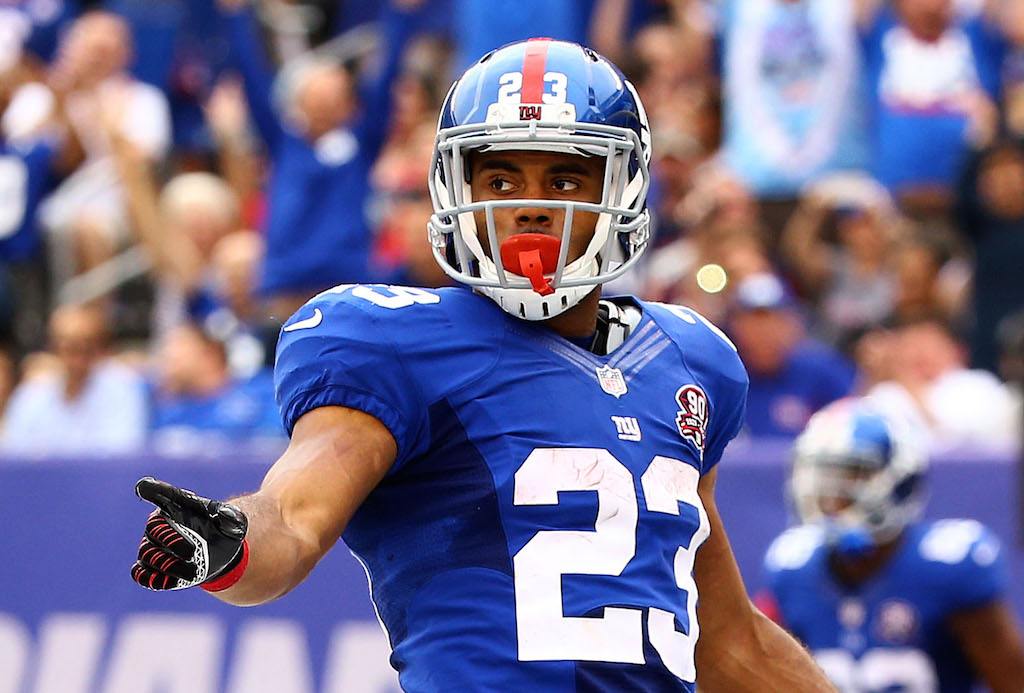 Rashad Jennings takes a break during a game in 2016.