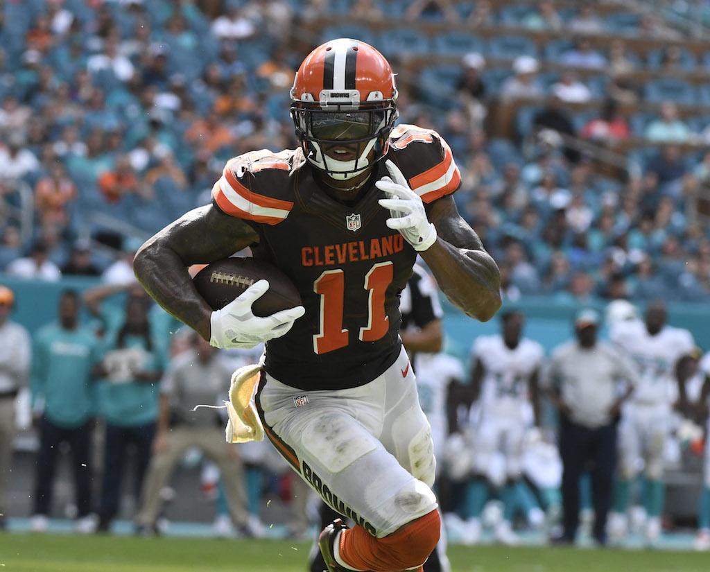 Cleveland Browns wide receiver Terrelle Pryor runs with the football toward the end zone