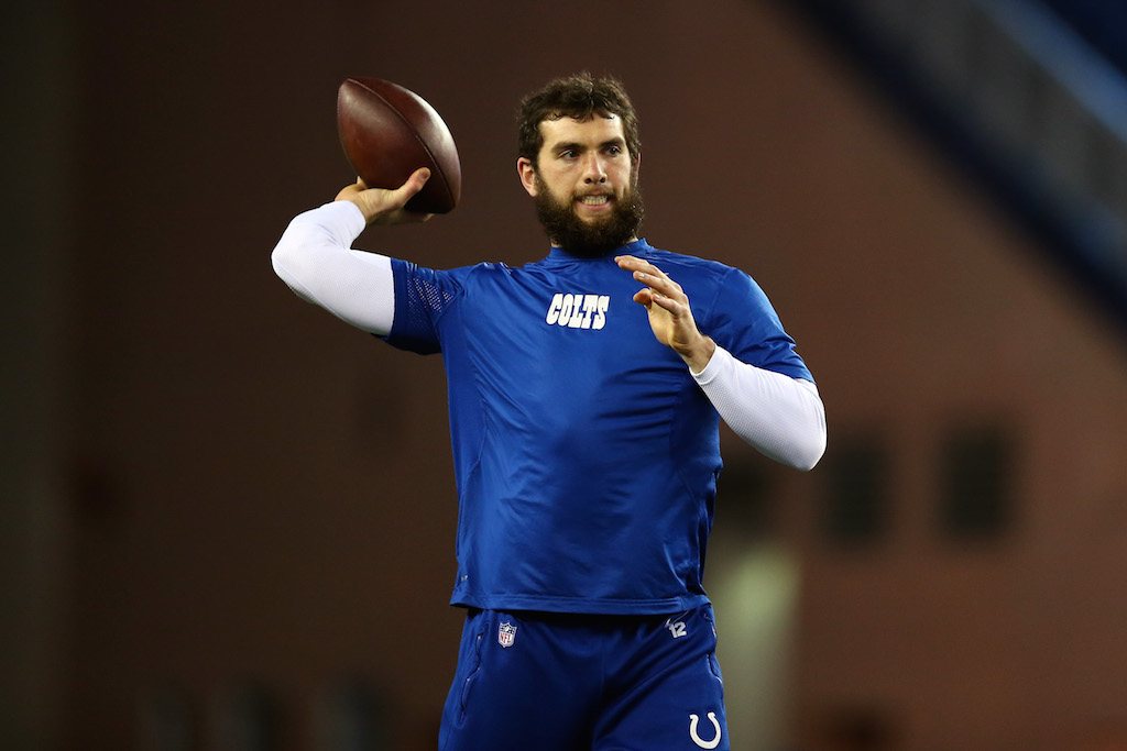 Colts quarterback Andrew Luck warms up before a game