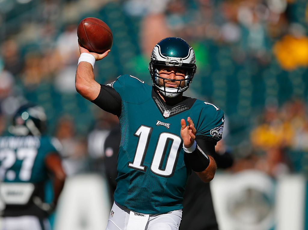Quarterback Chase Daniel #10 of the Philadelphia Eagles passes during warm-ups before the game against the Pittsburgh Steelers at Lincoln Financial Field on September 25, 2016 in Philadelphia, Pennsylvania. (Photo by Rich Schultz/Getty Images)