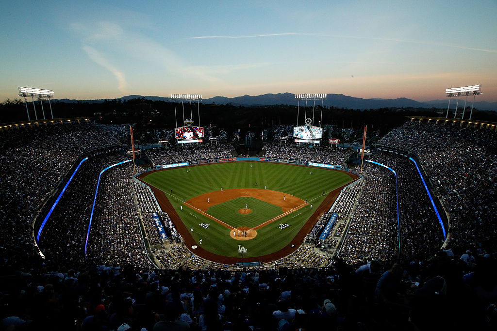 A general view as the Chicago Cubs take on the Los Angeles Dodgers