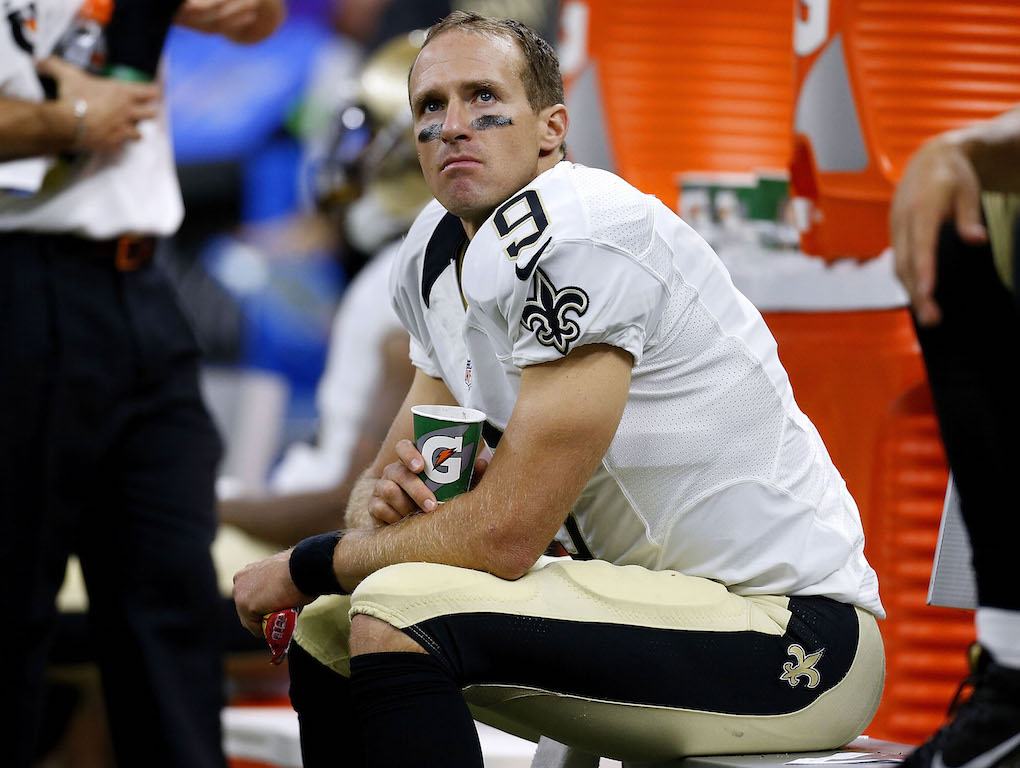 Drew Brees focusing at a game