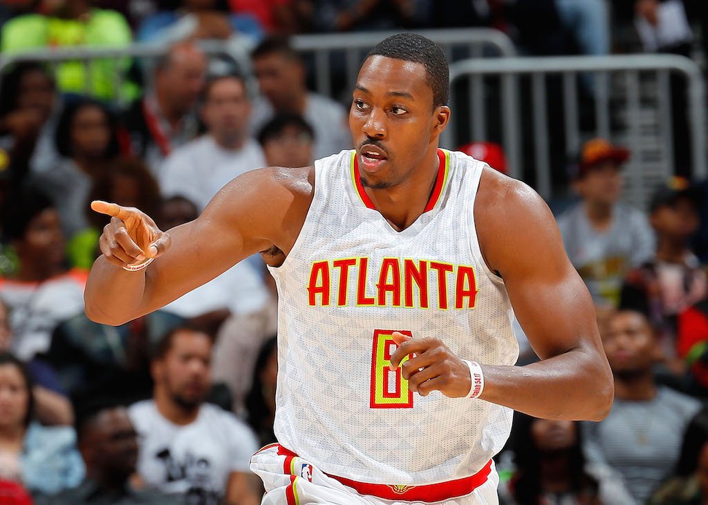 Dwight Howard gestures during a game.