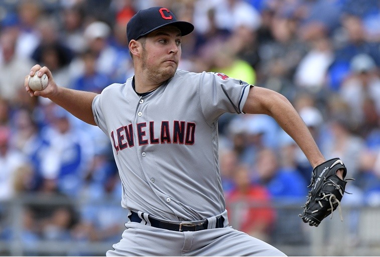 Trevor Bauer of the Cleveland Indians throws against the Kansas City Royals on October 1, 2016.