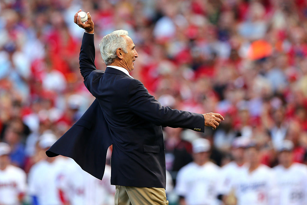 Hall of Famer Sandy Koufax throws out the first pitch prior to the 86th MLB All-Star Game
