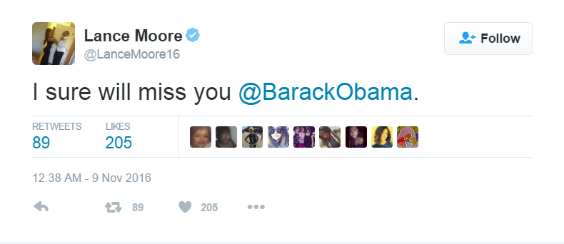 Lance Moore shared a message for President Barack Obama following the 2016 Presidential Election results