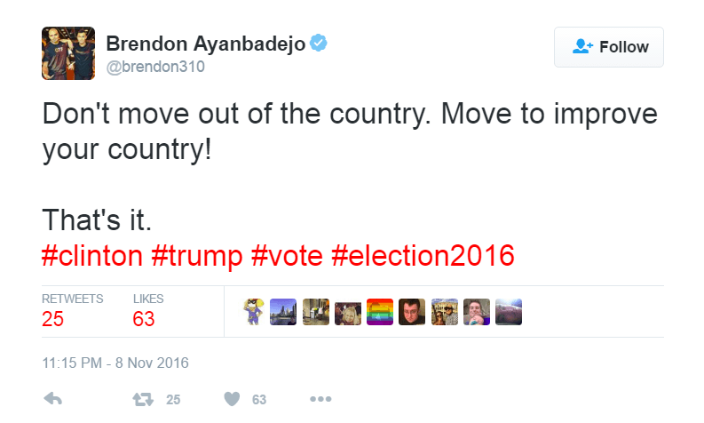 Brendon Ayanbadejo urged people to move for change instead of moving out of the country | @brendon310/Twitter