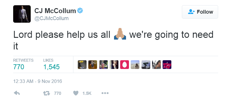 CJ McCollum commented on the 2016 election results on Twitter